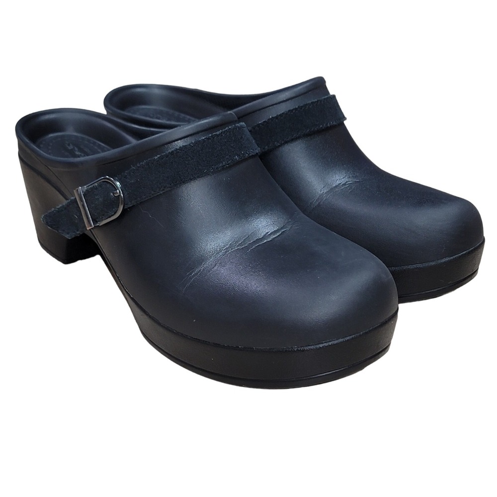Crocs Sarah Womens Black Clogs Size 8 Mules Slip On‎ Comfort Casual Shoes Buckle